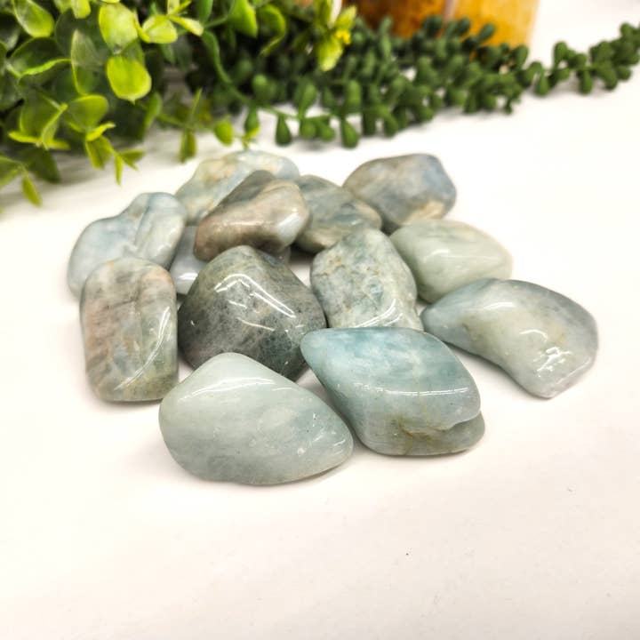 Forme sans aigue-marine, palmier, galet (35-45 mm) 0,5 kg/1,1 l pour la vente par Meraki Gemstones