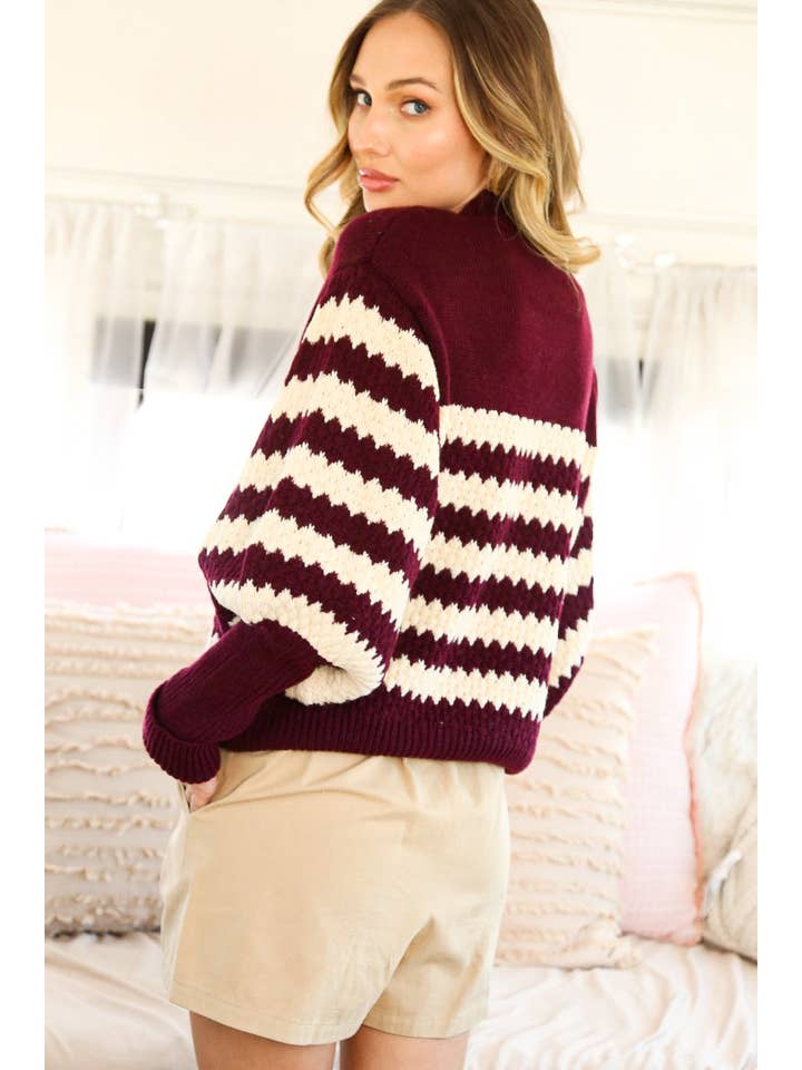 Vine & Love - Wholesale Knit Sweater - Women's - Ribbed Mock Neck Textured Striped Knitted Sweater VT7033216