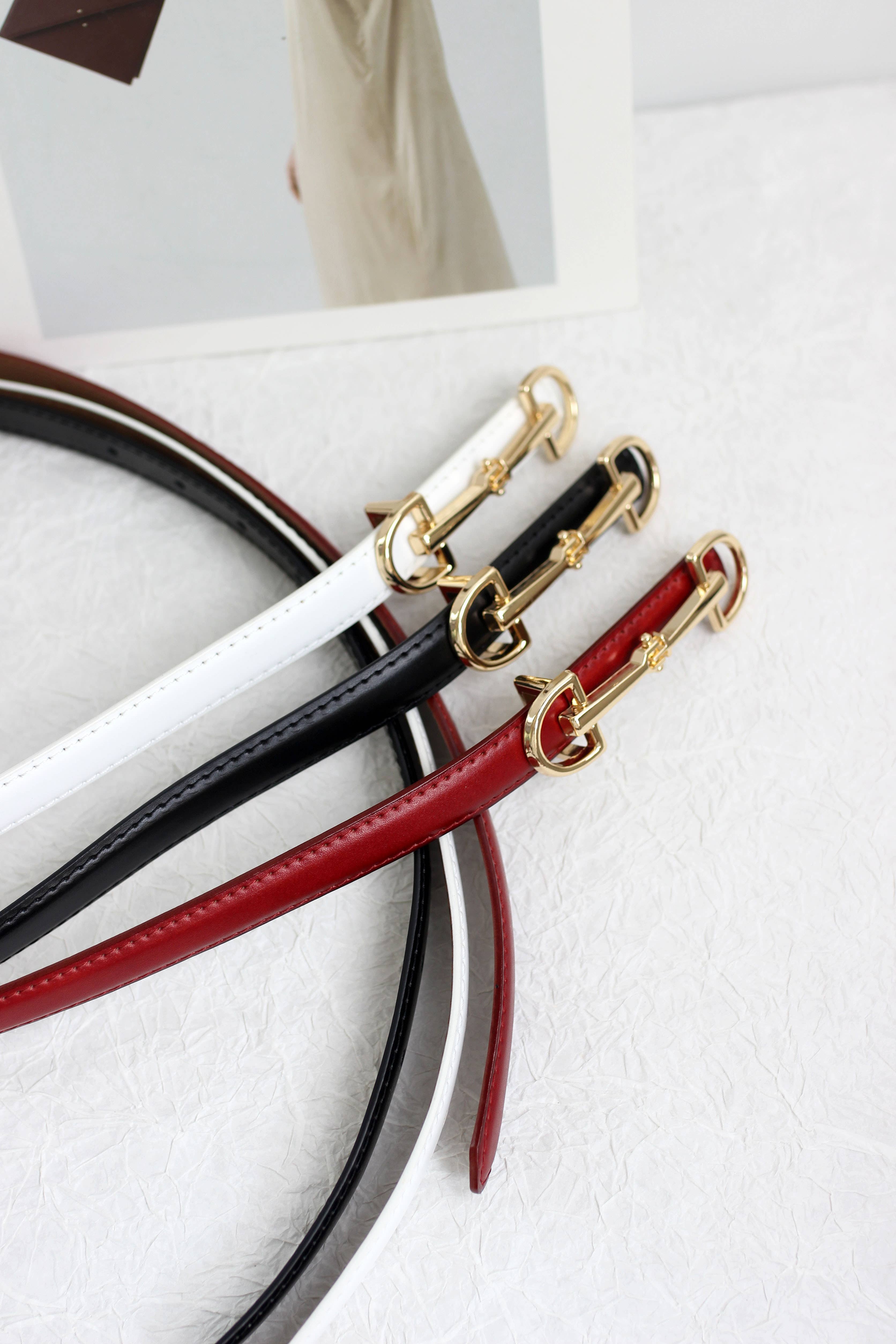 Esley Accessories - Wholesale Belt - Women's - A2408DJN36588 - Slim Leather Belt with Equestrian Buckle7