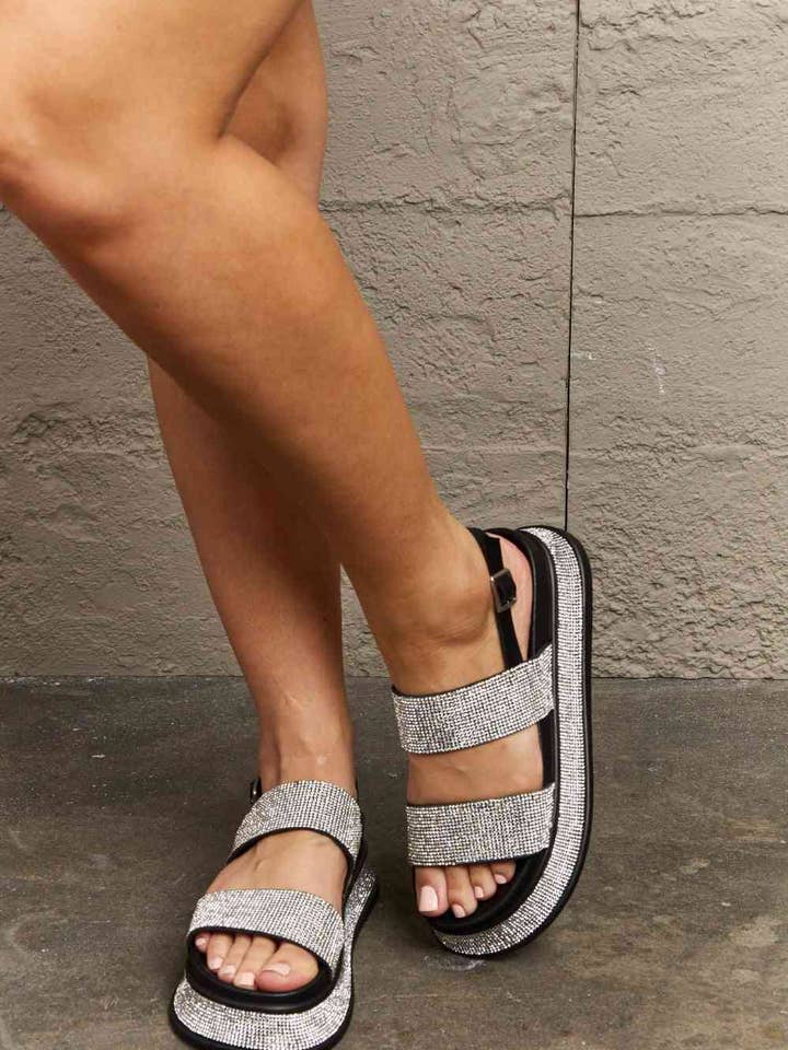 Black Qupid Shine On Platform Rhinestone Slingback Sandal for wholesale on Faire0