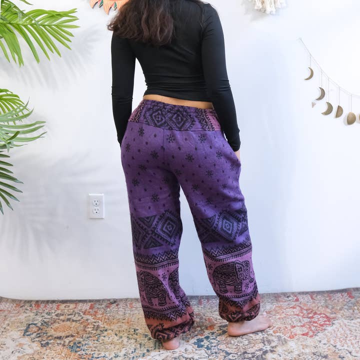 Karma Nepal Crafts - Wholesale Pants - Women's - Elephant Print Wool Blend Fall Winter Baggy Pants1
