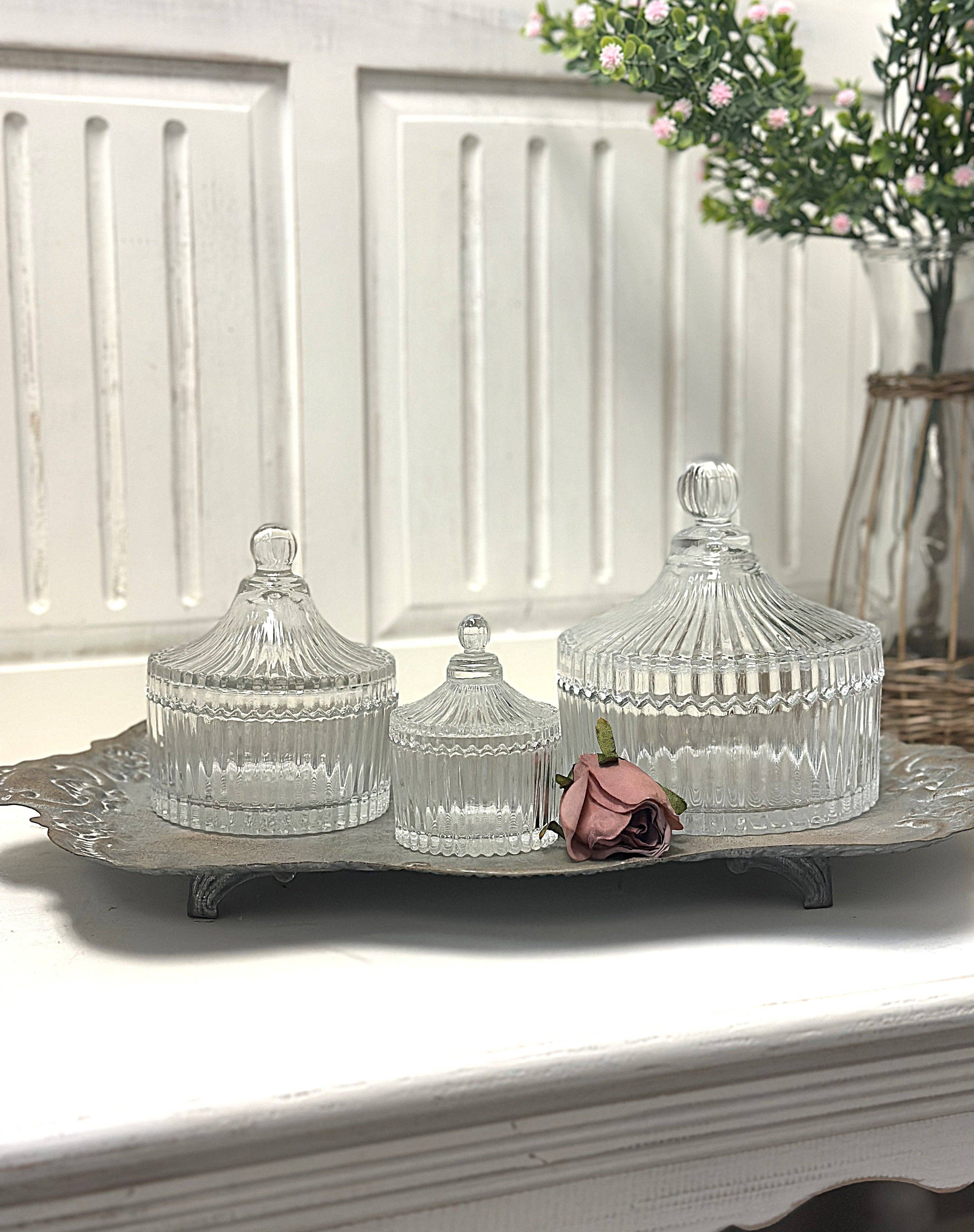 Vagabond Vintage - Vente Bocal décoratif - Bocal en verre nervuré en forme de yourte avec couvercle3