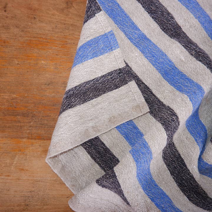 NorraVilla - Wholesale Tea Towel - Blue Black Natur Striped - Linen Kitchen Towel6
