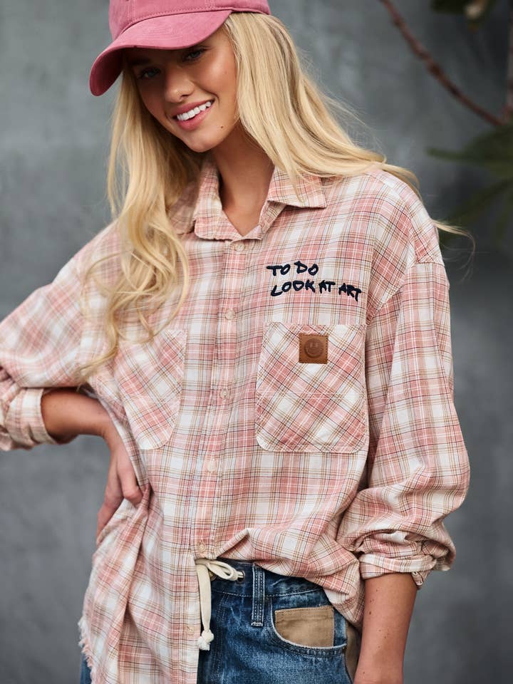 Urban Daizy - Wholesale Button Down Shirt - Women's - "TO DO LOOK AT ART" Embroidered Boho Top5