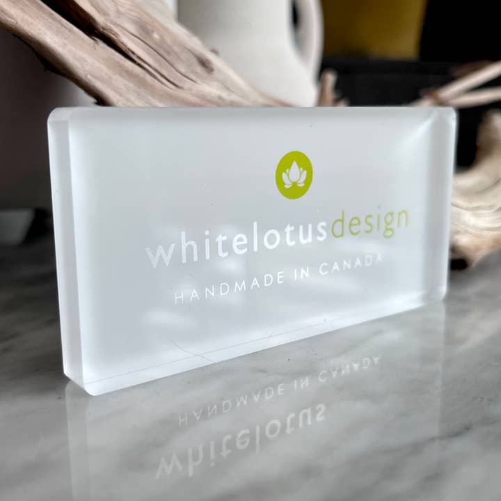 WhiteLotus Branded Acrylic Logo Block -SMALL for wholesale by Whitelotus Design