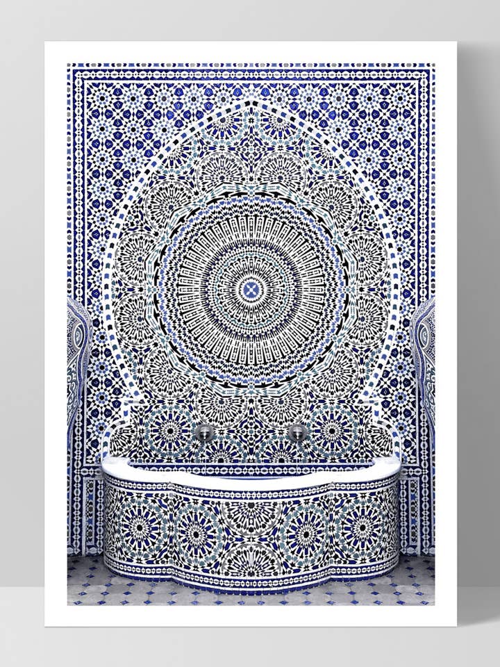 Blue Fountain Casablanca Wall Art Print. Arabic Moroccan for wholesale by PRINT AND PROPER
