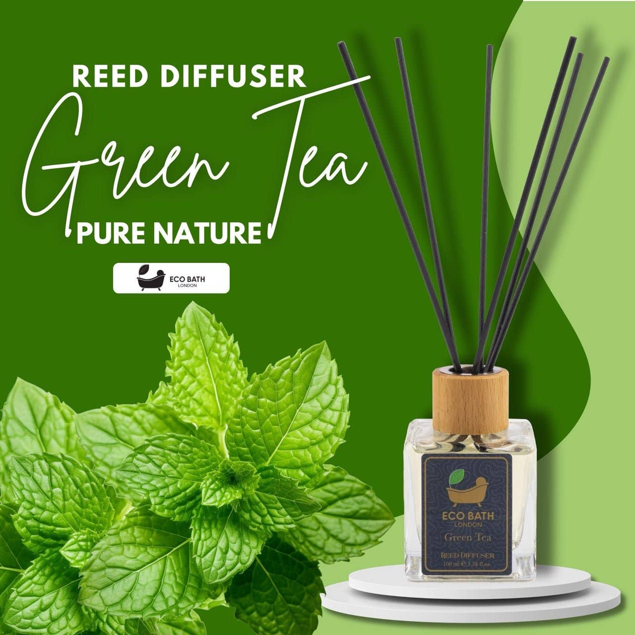 Eco Bath London - Wholesale Reed Diffuser - Eco Bath London Green Tea Reed Diffuser - Refreshing Room Fragrance with Notes of Bergamot and Green Tea, 100ml (3.38 Fl.Oz)1