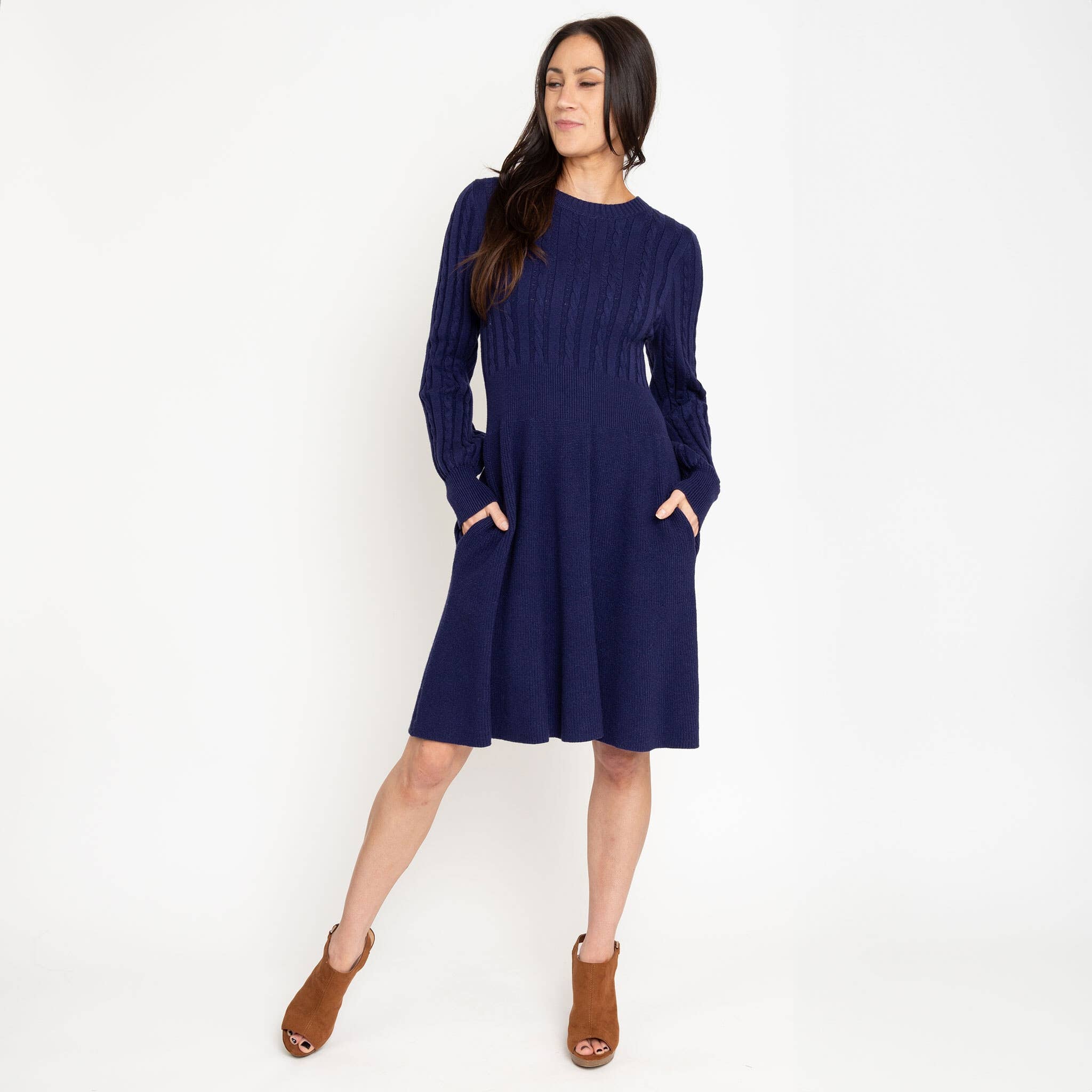 Elsie & Zoey - Wholesale Dress - Women's - Sheena Crew Neck Cable Knit Long Sleeve Sweater Dress10