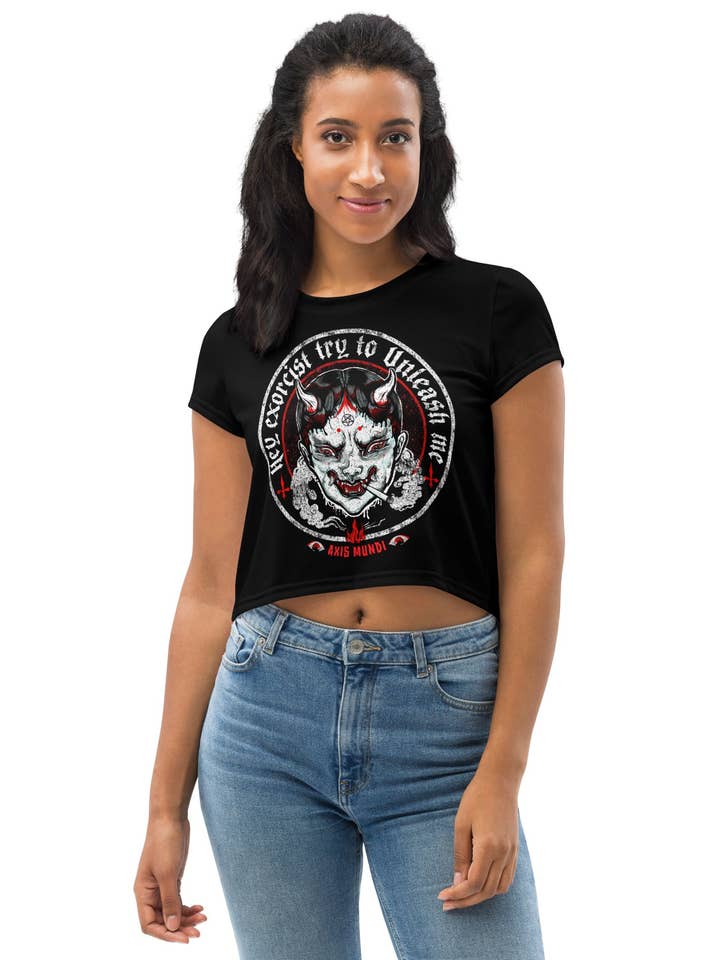 All-Over Print Crop Tee for wholesale by Axis Mundi Art & Design