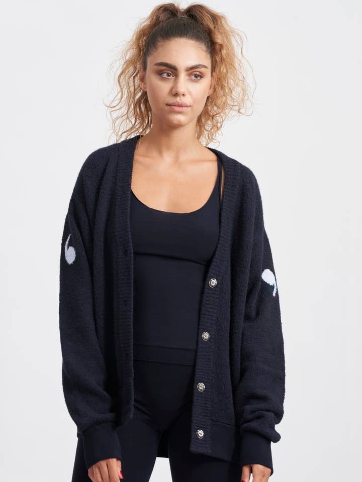 Cardigan azul marinho em algodão orgânico supersuave por atacado de WHISPR