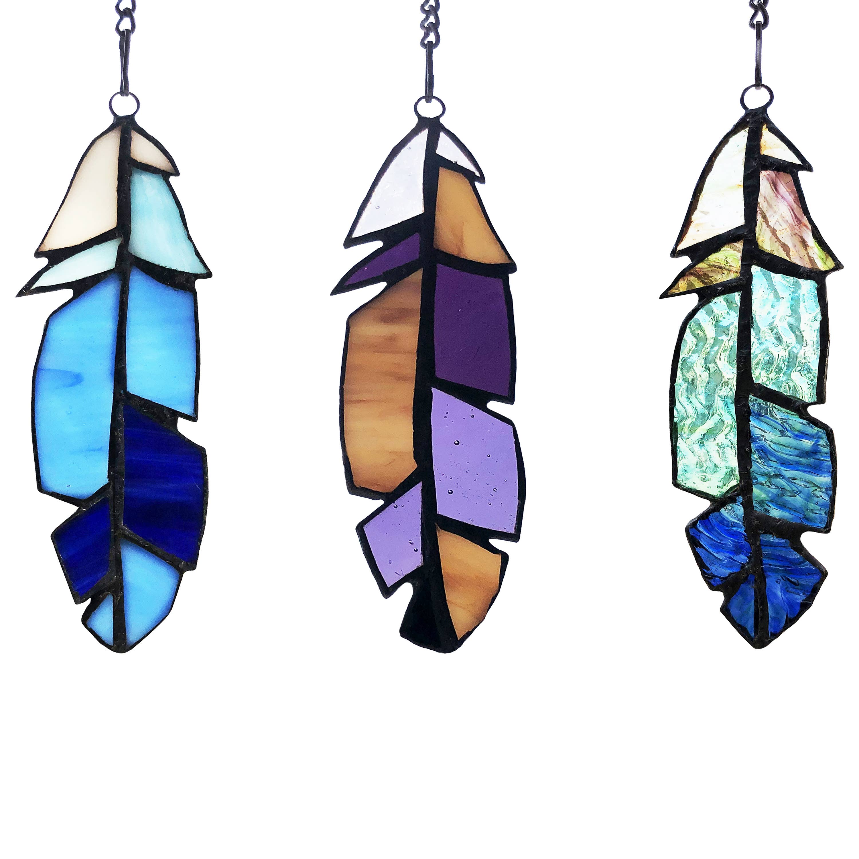River of Goods - Wholesale Suncatcher - Set of 3 - 6"H Aleyna Multicolor Feather Window Panel1