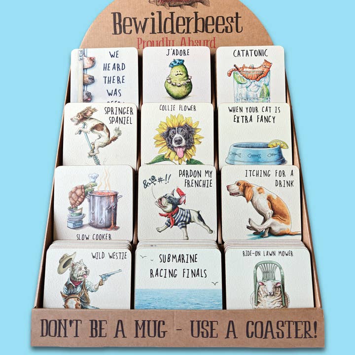 72 Onderzetters en een GRATIS Onderzetter Display Unit voor wholesale door Bewilderbeest