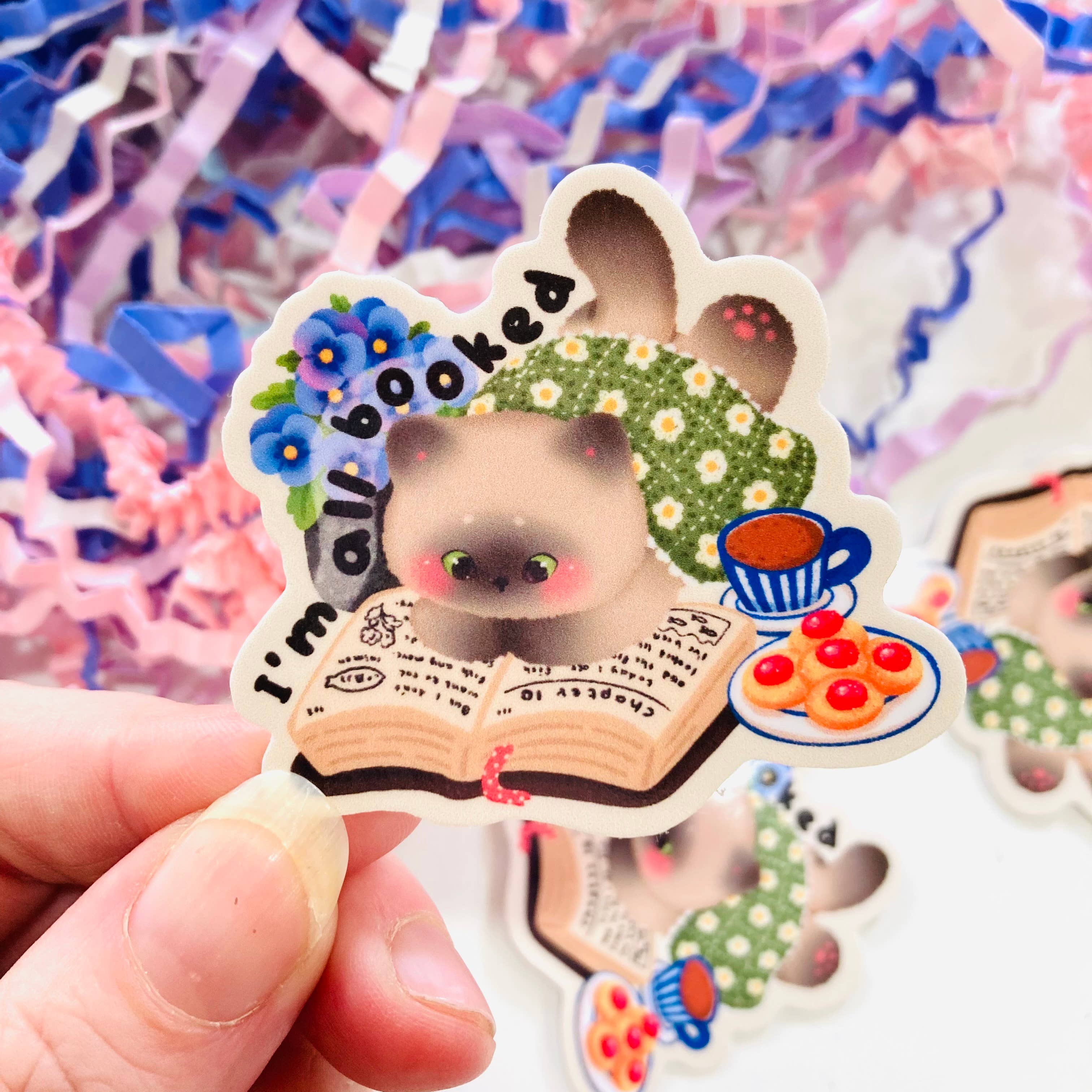 Chapter & Ink - Wholesale Sticker - I’m all Booked Cat Die Cut sticker0