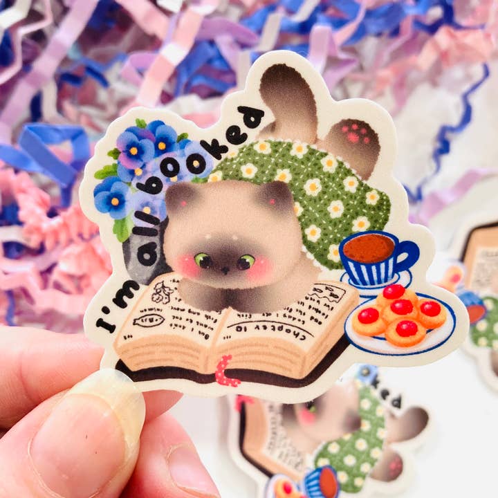 Chapter & Ink – wholesale Sticker – I’m all Booked Cat Die Cut sticker0