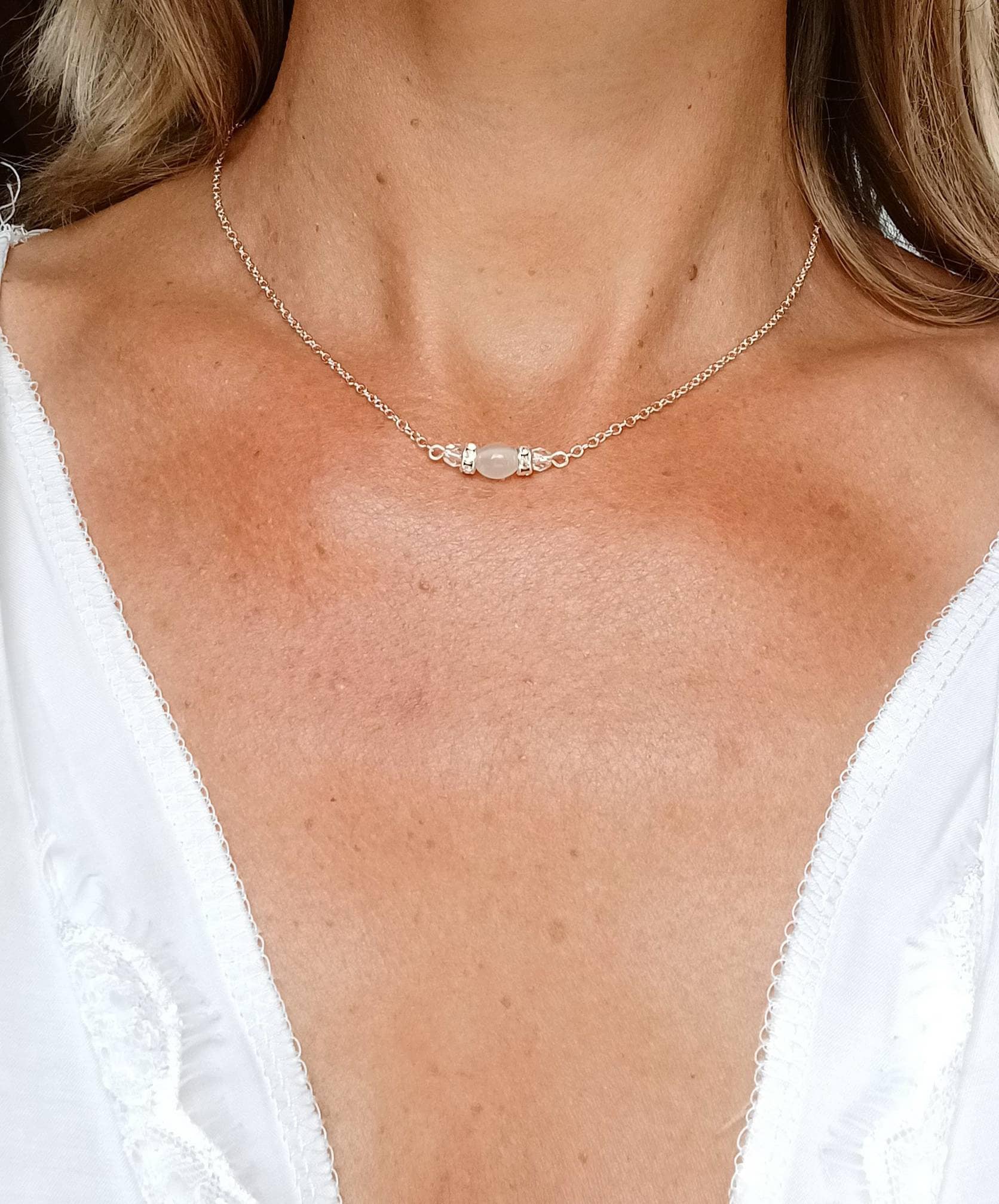 L'atelier du 6 - Vendita all'ingrosso Collana con ciondolo/pendaglio - Collana choker nuziale - catena d'argento con pietra di luna