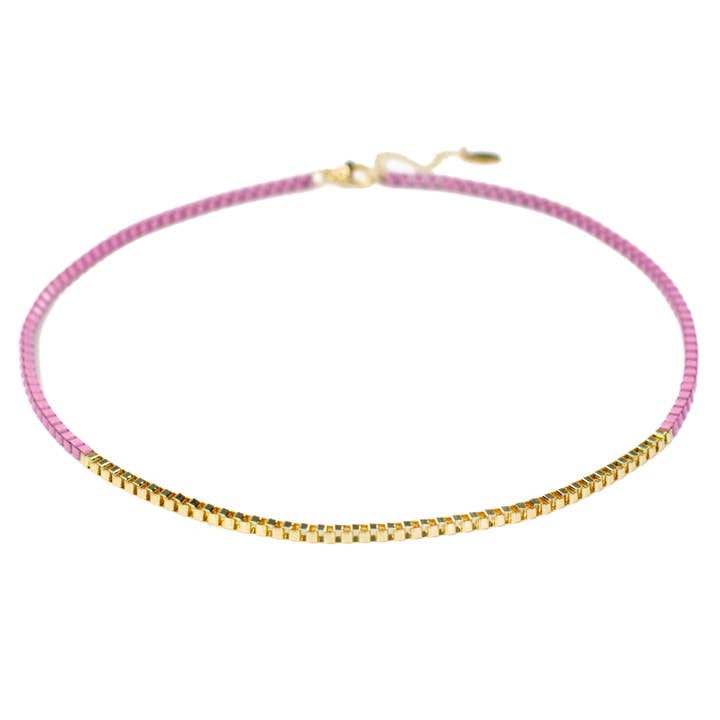 Enamel Color Box Chain & Gold Link Necklace 14+ Colors for wholesale by Savvy Bling