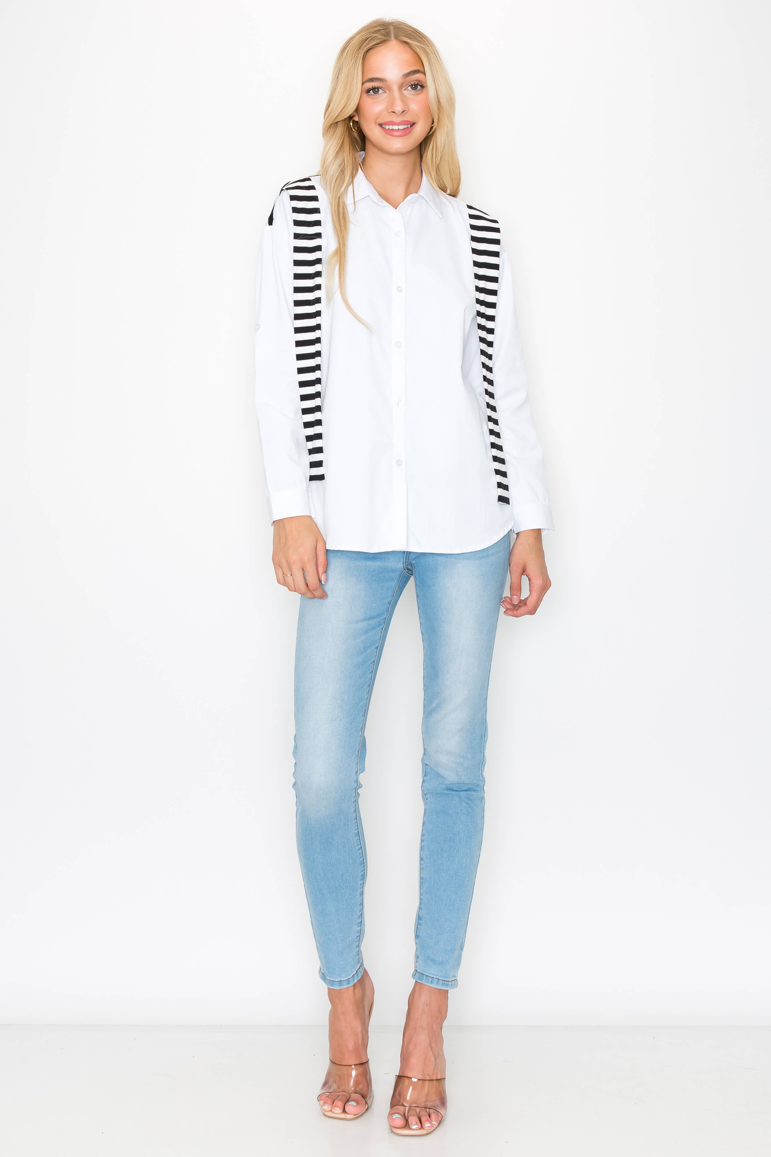 Joh Apparel - Wholesale Button Down Shirt - Women's - Willette Top with Stripe Front Ties10