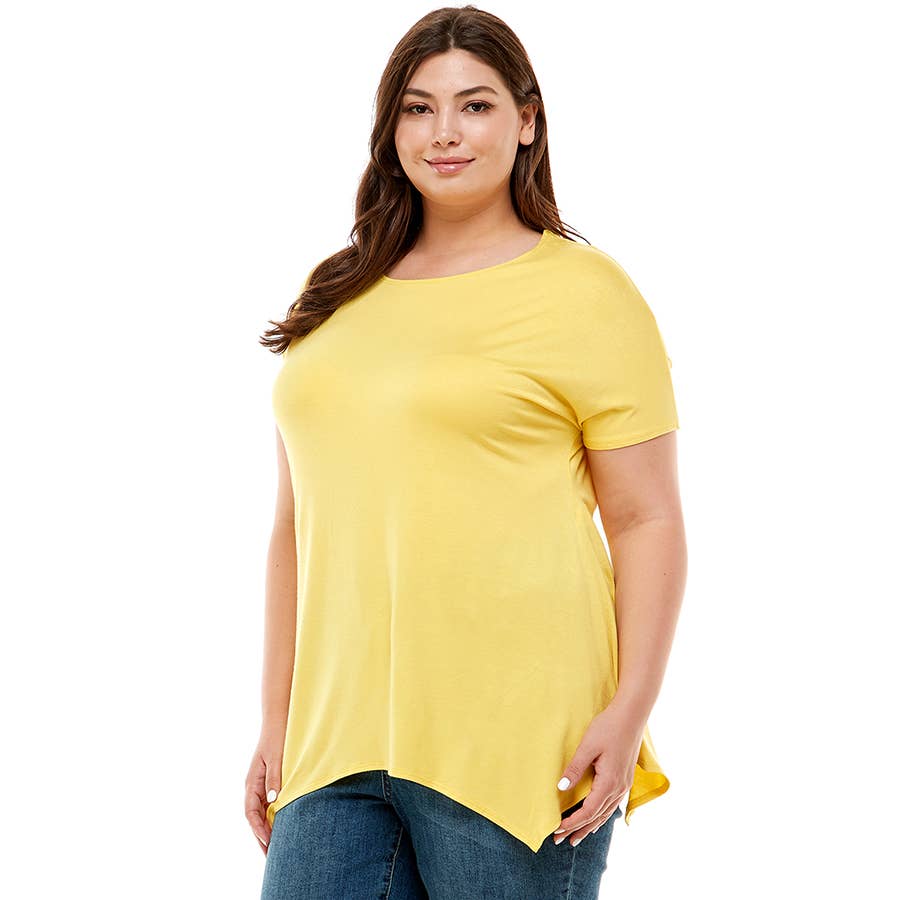 Azules Clothing - Wholesale Tunic - Women's - ATP-2307RSX Plus Size Asymmetric Short Sleeve Tunic19