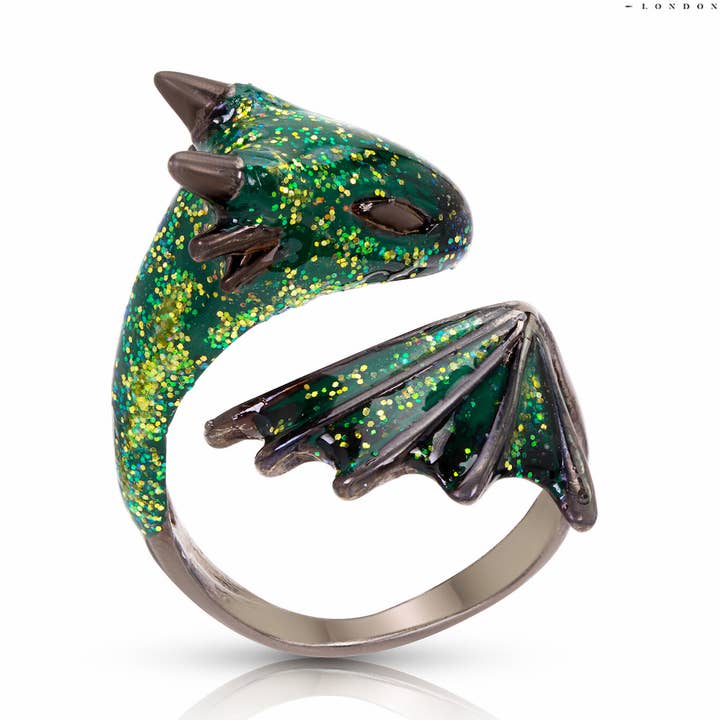 Baby Black Emerald Dragon Ring for wholesale by MONVATOO London