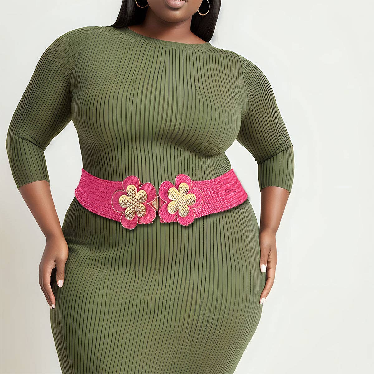 Fuschia Stretch Belt Raffia Fuchsia Flower for Women for wholesale on Faire4