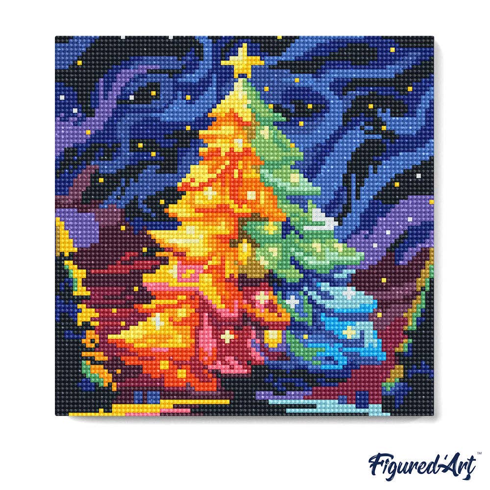 Figured'Art - Wholesale DIY craft kit - Mini Diamond Painting 25x25cm - Colourful Christmas Tree2