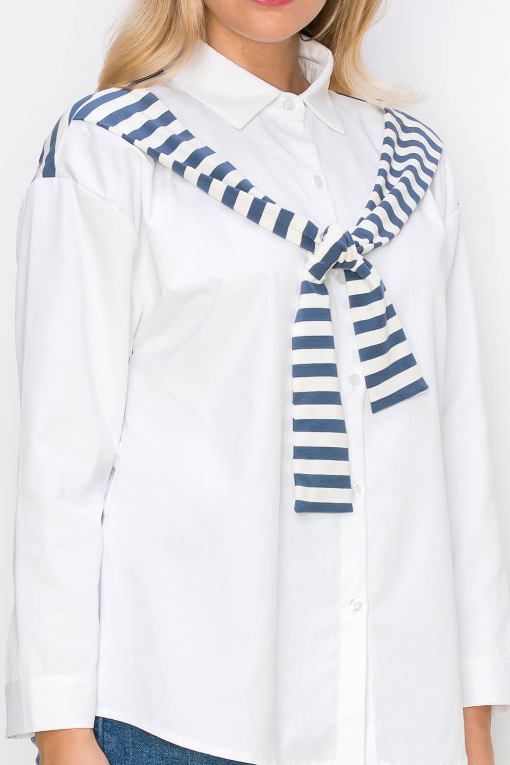 Joh Apparel - Wholesale Button Down Shirt - Women's - Willette Top with Stripe Front Ties16