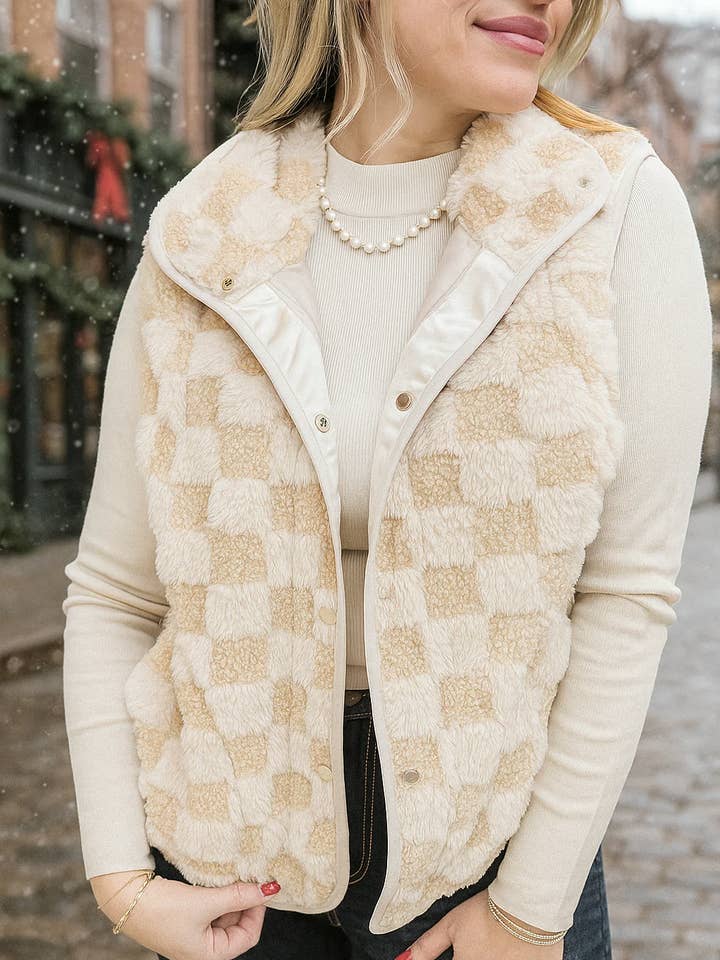 Casual Checkerboard Snap Button Vest Jacket for wholesale by Follow Your Arrow