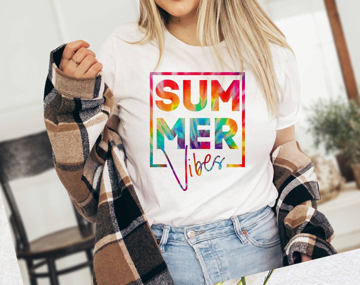 House Of Rodan - Wholesale T-Shirt (Graphic) - Women's - Summer Vibes Tie Dyed - Beach Life Vacation T-Shirt2