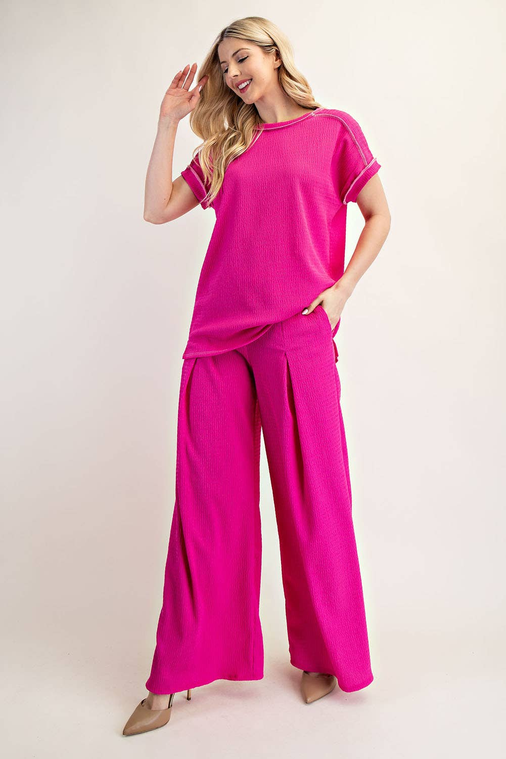 Celeste Clothing - Wholesale Knit Top - Women's - PLUS SIZE RELAXED-FIT TEXTURED TOP SHORT SLEEVES -CT238958