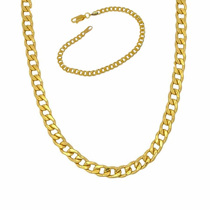 Ensemble collier et bracelet à maillons en forme de gourmette, rempli d'or 18 carats pour la vente par Jeluxe Jewelry