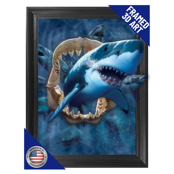 Poster encadré en forme de requin, décoration murale lenticulaire 3D pour la vente par Lentics
