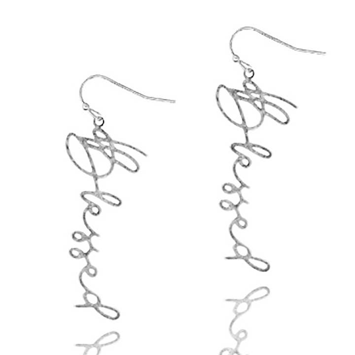 NY Jewelry House - Wholesale Dangle Earrings - Cursive "Blessed" Earrings