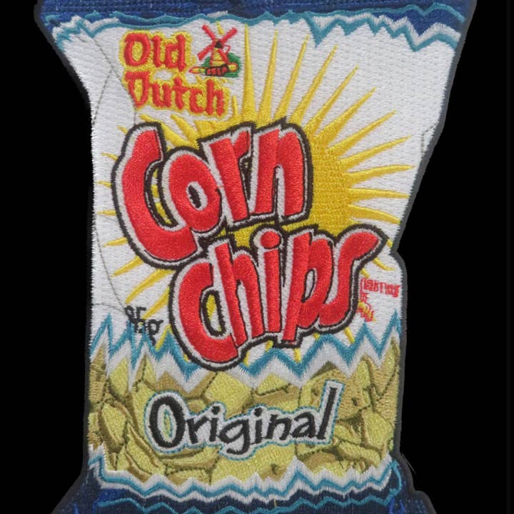 Iron-On 6” X 4” Embroidered “Corn Chips” Patch. for wholesale by FingerlessJoe