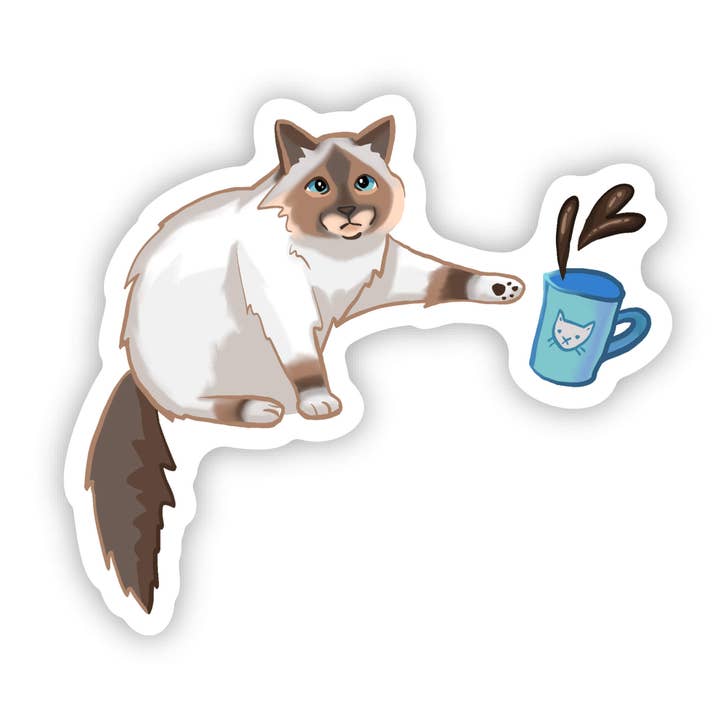 Cat Knocking Over Coffee Sticker for wholesale by Big Moods