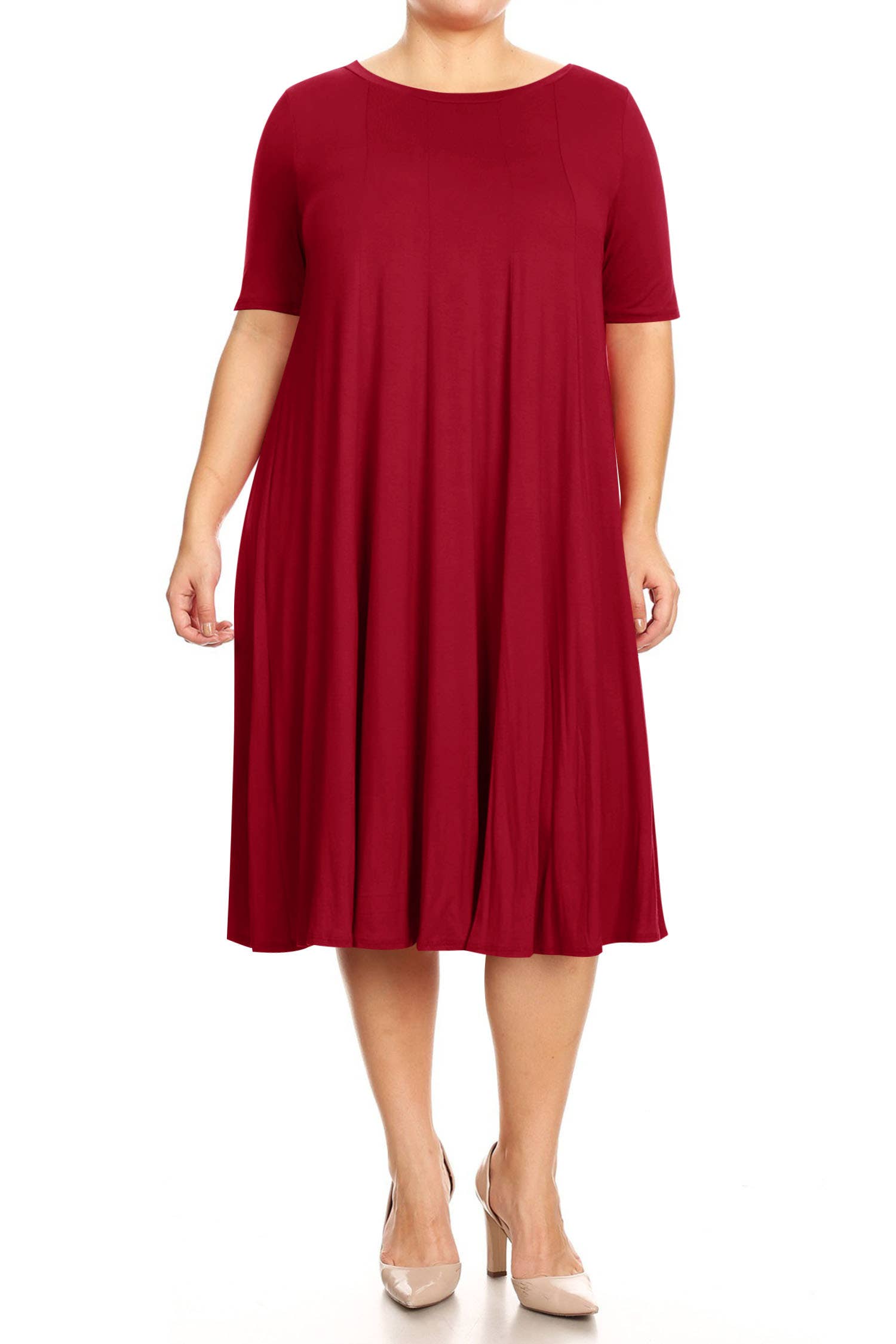 MOA COLLECTION - Wholesale Dress - Women's - Women's Plus Size A-Line Round Neck Casual Solid Midi Dress4