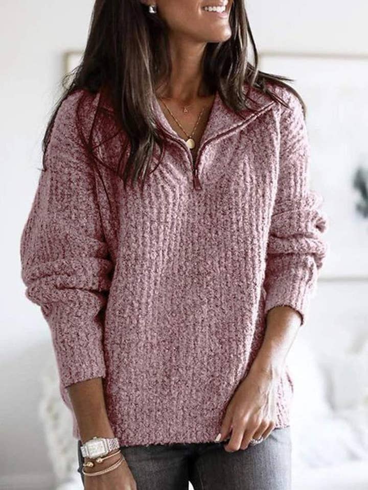 Fashion Combination - Wholesale Knit Sweater - Women's - zipper pullover long sleeve sweater coat women
