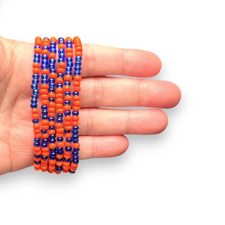 Fish Towne Designs, LLC - Wholesale Jewelry Set - Orange & Royal Blue Game Day Seed Bead Bracelet Stack1