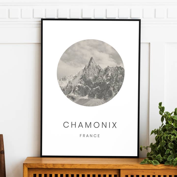 Chamonix, Francia - Arte della parete minimalista del turismo di viaggio per la vendita all'ingrosso da parte di Travelfy.art