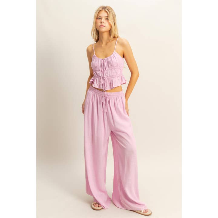 HYFVE - Wholesale Top & Pant Set (NOT Loungewear) - Women's - HF25C998-SET-Linen Cami Top And Wide Leg Pants Set