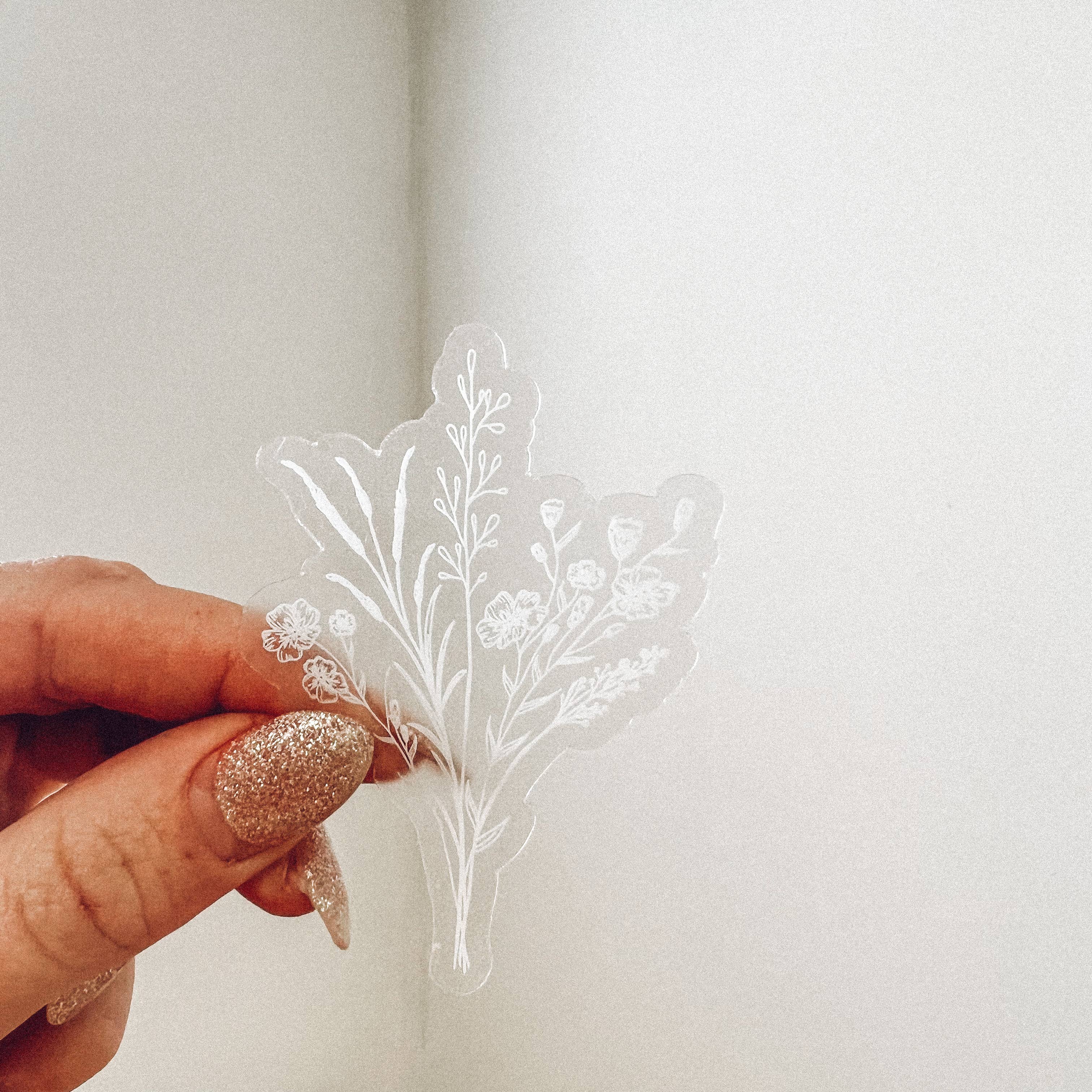 Maddie Green Designs - Vente Autocollant - Autocollants en vinyle blanc transparent représentant des fleurs sauvages2