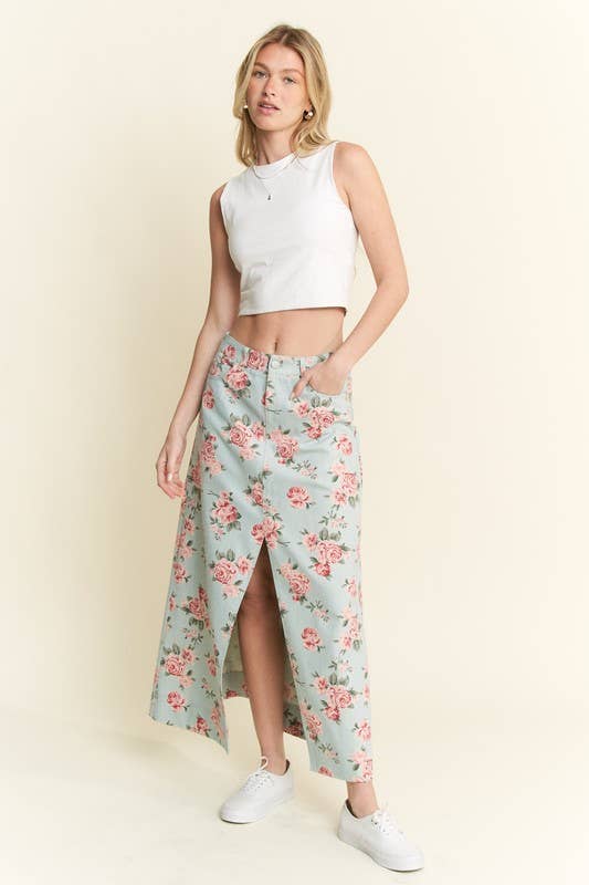 JADE BY JANE - Wholesale Skirt - Women's - FLORAL PRINT DENIM SKIRT0