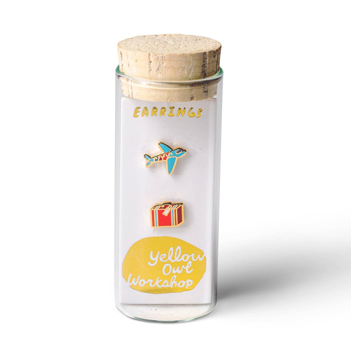 Yellow Owl Workshop - Vente Clous d'oreille - Boucles d'oreilles en forme d'avion et de valise - Clous de voyage dorés1