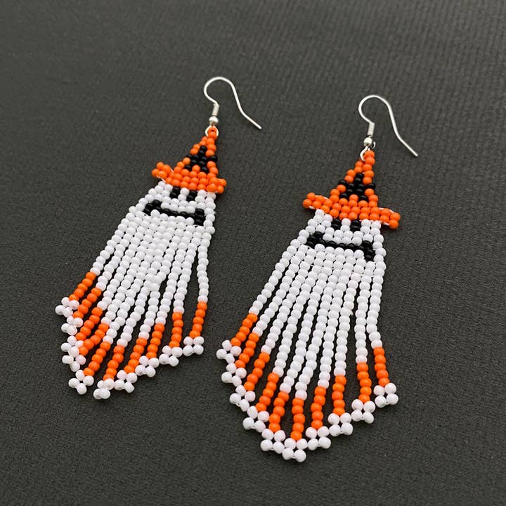 Halloween Ghost Seed Beads Fringe dangle Earrings - SB for wholesale by Mio Queena