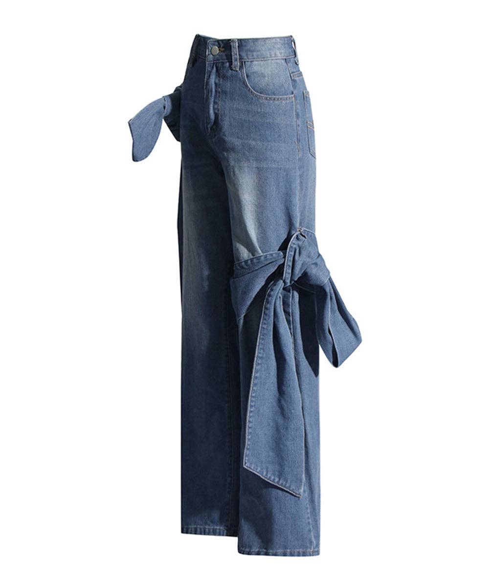 Blue Patchwork Bow Detail Wide Leg Jeans for wholesale on Faire3