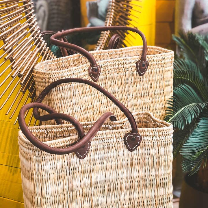 HandmadeBestSeller - Wholesale Beach Bag - Reed Storage baskets - leather handles Beach Basket