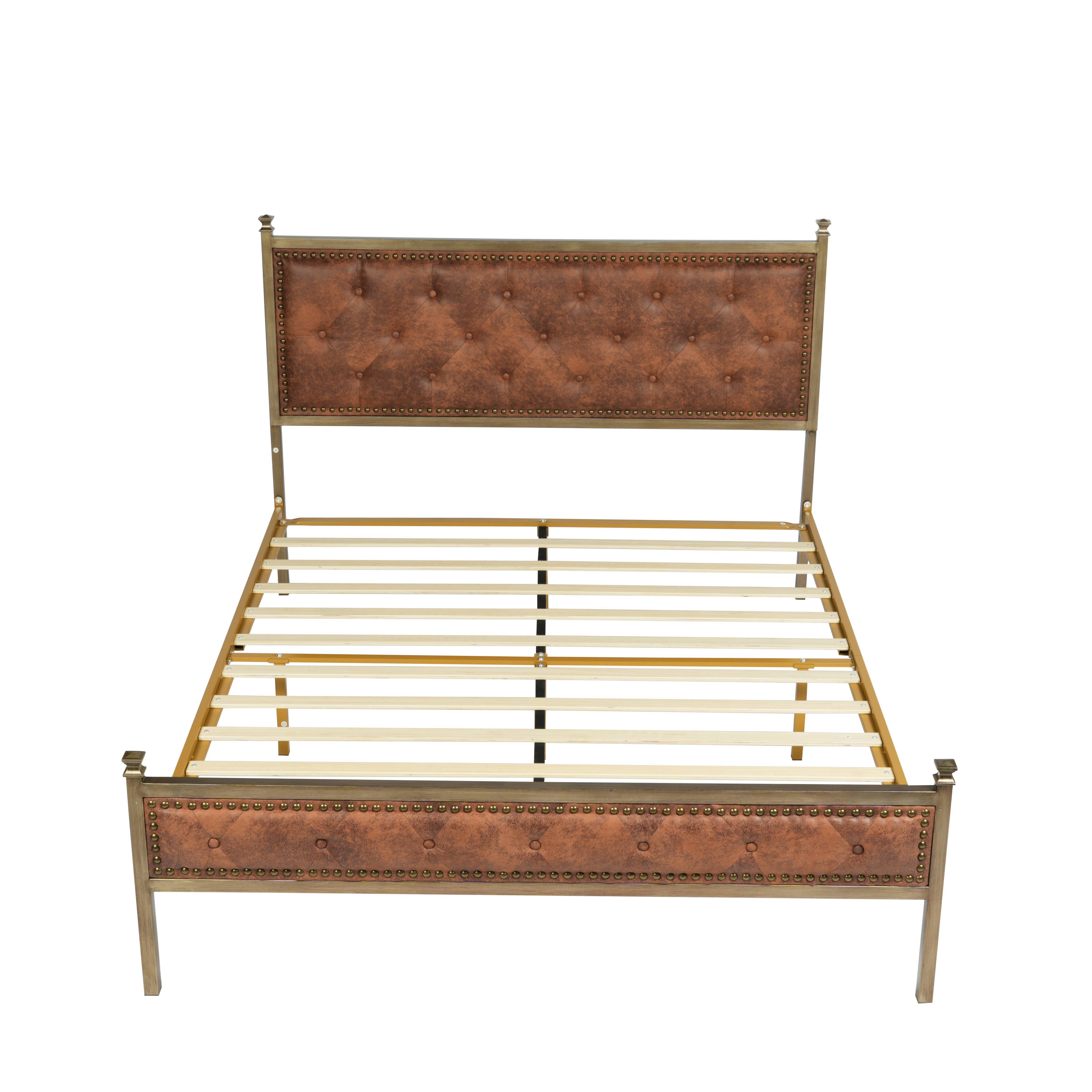 HOMYCASA DESIGN INC - Wholesale Bed - Queen Size Upholstered Platform Bed Frame with Gold Metal Tr2
