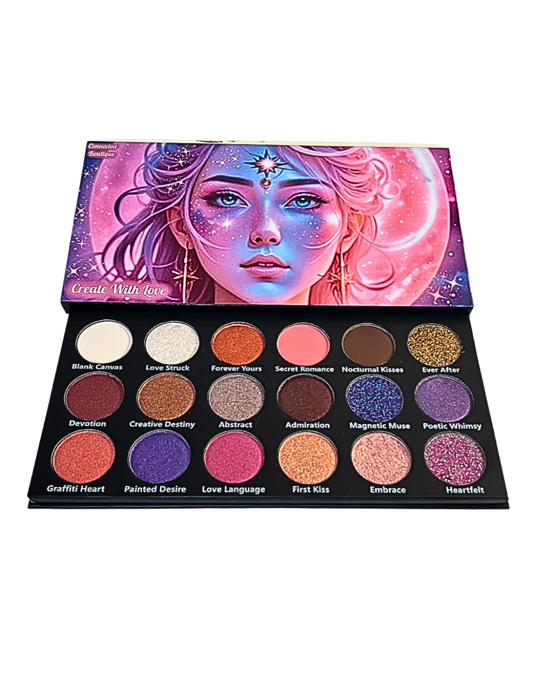 Connected Boutique - Wholesale Eyeshadow Palette - Create With Love 18‑Shade Eyeshadow Palette – Mattes, Shimmers & Glitters1
