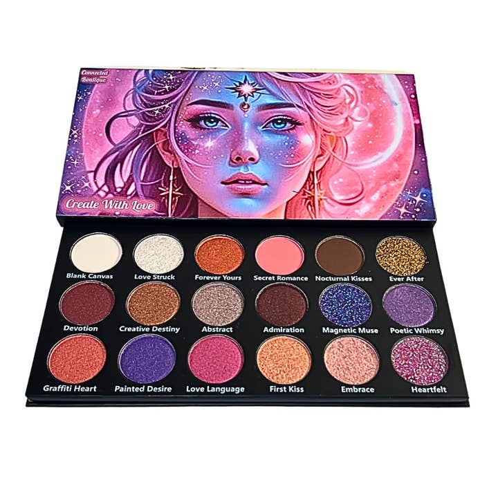 Connected Boutique - Wholesale Eyeshadow Palette - Create With Love 18‑Shade Eyeshadow Palette – Mattes, Shimmers & Glitters1