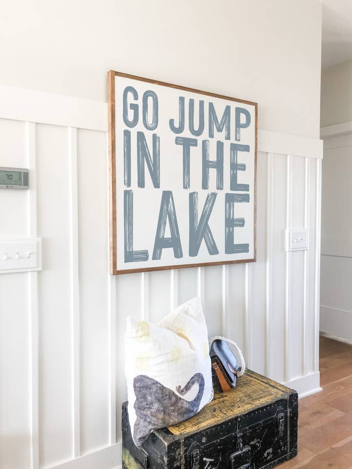 Panneau en bois encadré Go Jump In The Lake pour la vente par The Shed Interiors