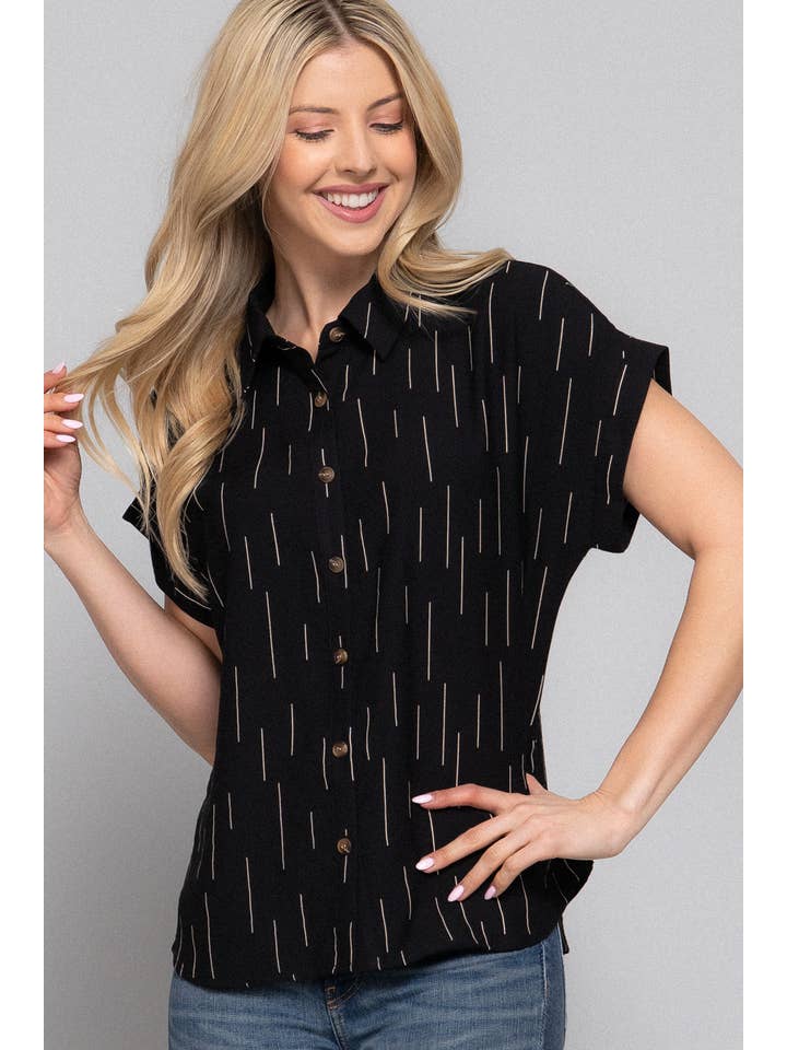 Active Basic | Active USA - Wholesale Button Down Shirt - Women's - Dolman Short Sleeve Button Down Printed Woven Shirt